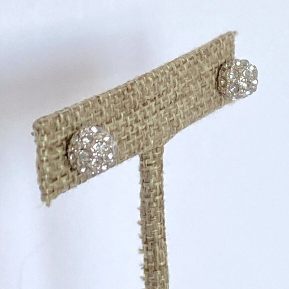 Crystal Rhinestones Disco Ball 8mm Pave Silver Tone Stud Pierced Earrings - Picture 7 of 7